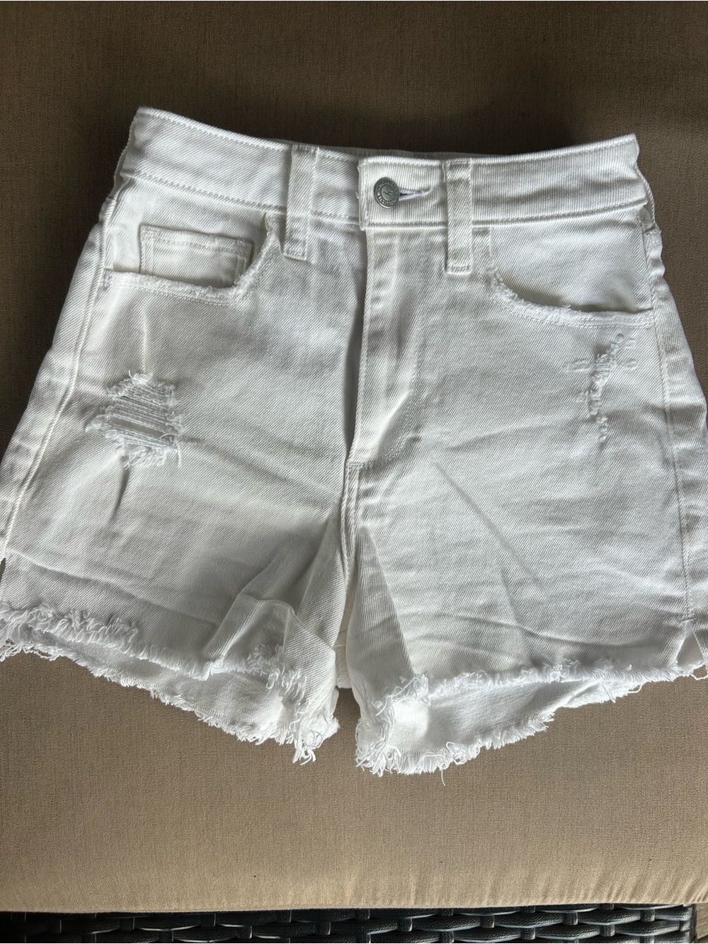 Hollister High-Rise White Denim Shorts with Frayed Hem
